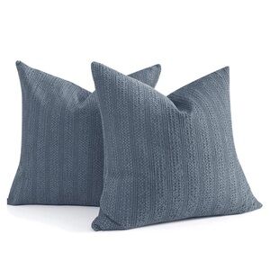Blue Textured Throw Pillow Covers Euro Shams Large 24x24” (2-pack)